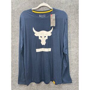 Under Armour Project Rock Shirt Mens Large Blue HeatGear Long Sleeve Logo NEW